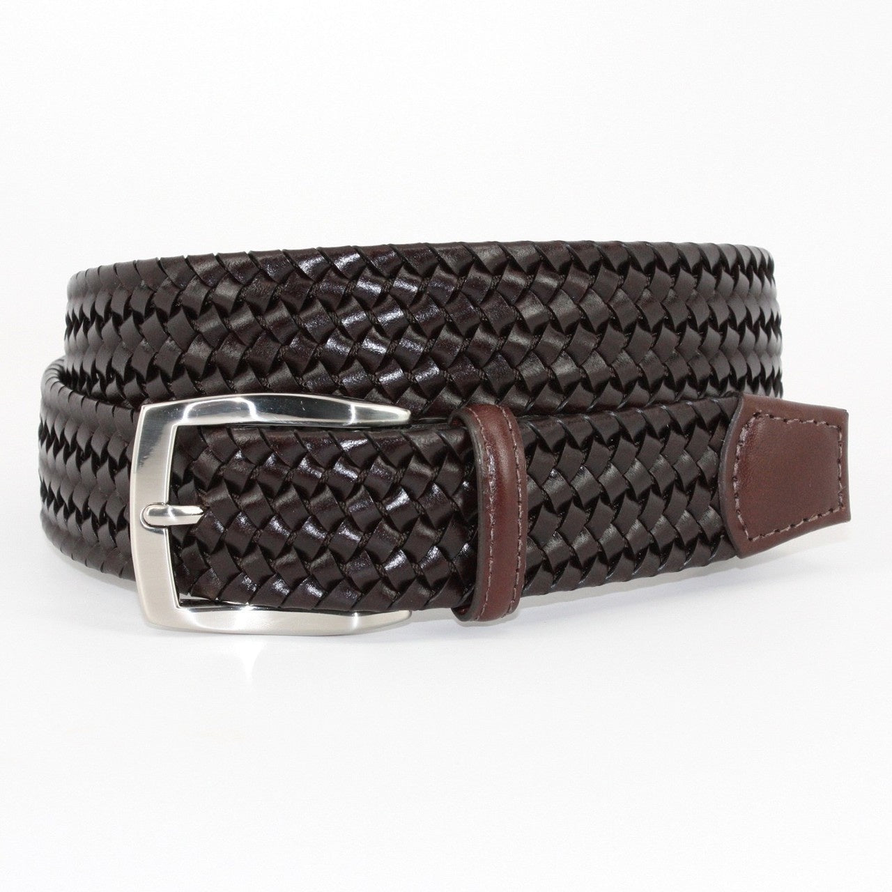 Torino Belts Italian Woven Stretch Leather Belt in Brown