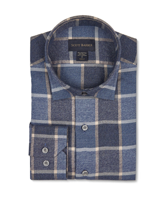 Scott Barber Cotton/Viscose Bold Flannel Shirt in Regal