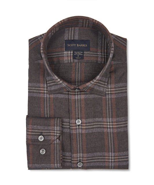 Scott Barber Cotton/Viscose Bold Flannel Shirt in Coffee