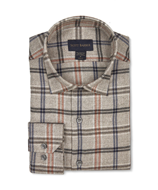 Scott Barber Cotton/Viscose Bold Flannel Shirt in Khaki