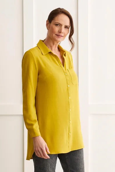 Womens Tribal Airflow Roll Up Sleeve Tunic in Chartreuse