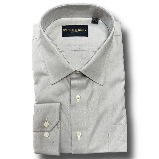 Wilkes and Riley Non-Iron Pinpoint Queens Oxford Spread Collar Dress Shirt in Light Grey