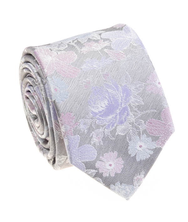 Pacific Silk 100% Silk Necktie in Light Purple Flower Design
