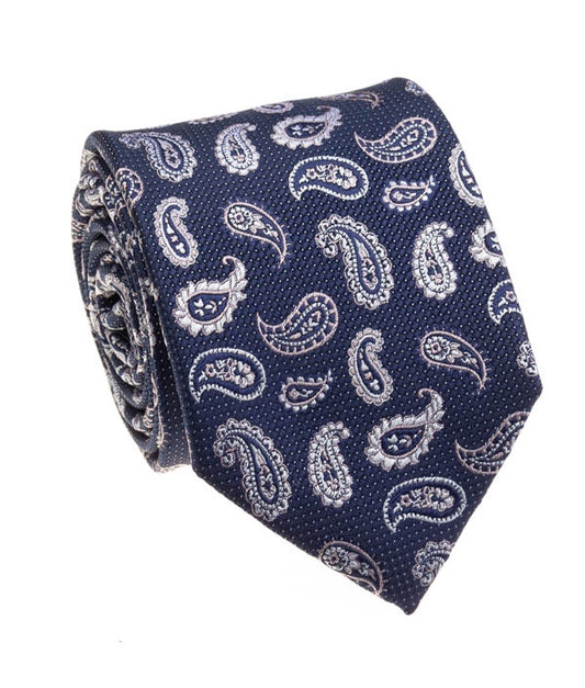 Pacific Silk 100% Silk Necktie in Navy Paisley Pattern