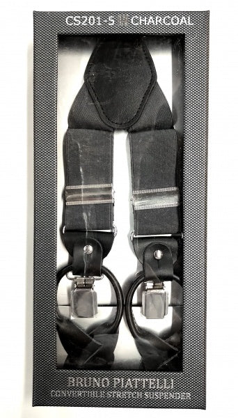 Bruno Piatelli Adjustable Convertable Suspenders in Solid Charcoal