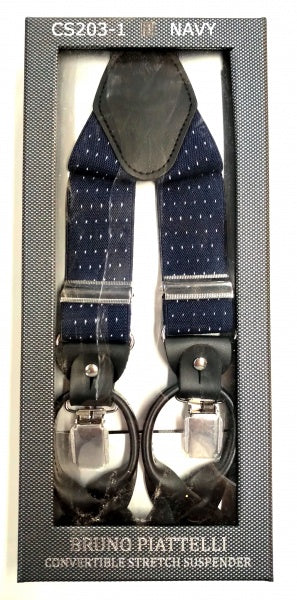 Bruno Piatelli Adjustable Convertable Suspenders in Navy Pindot