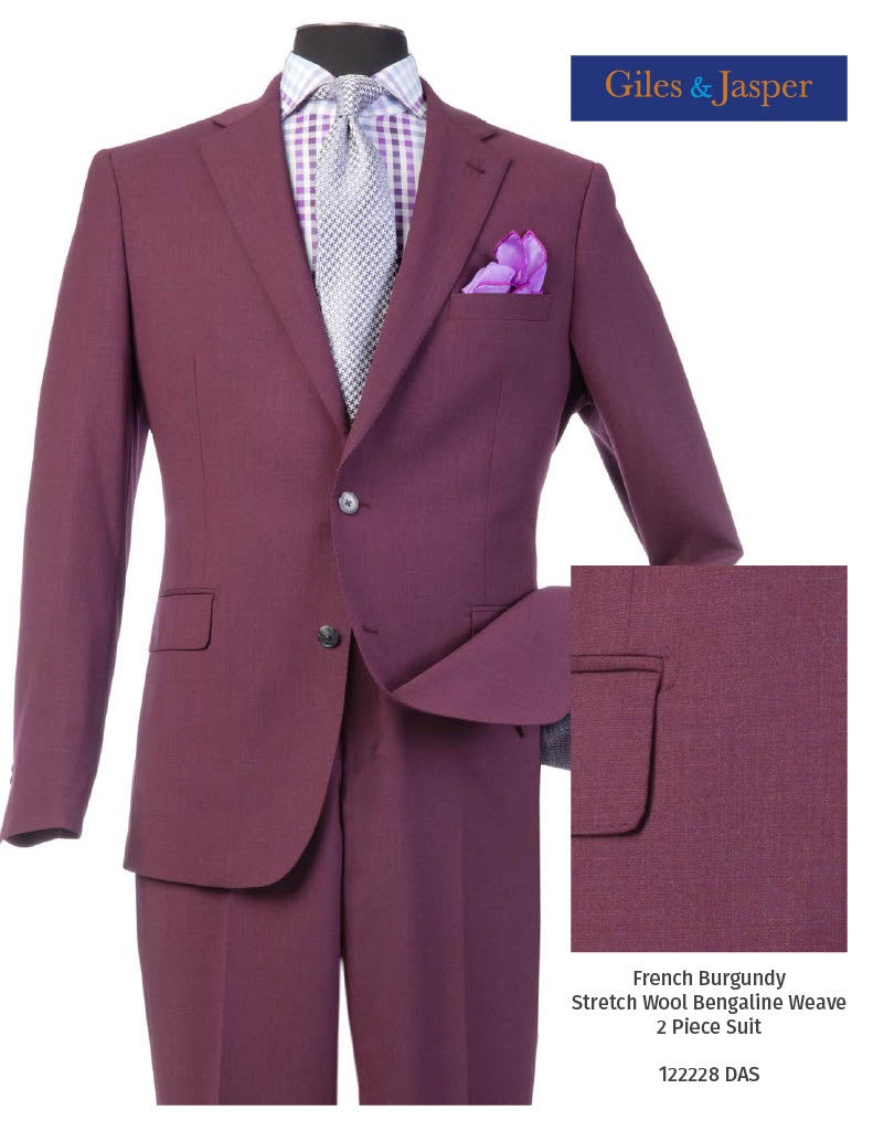 Giles & Jasper Super 100's Wool Suit with Stretch in Burgandy