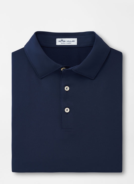 Peter Millar Solid Stretch Jersey Polo with Sean Collar in Navy