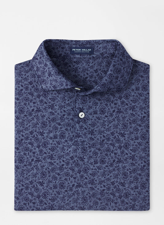 Peter Millar Cayucos Floral Performance Jersey Polo in Navy