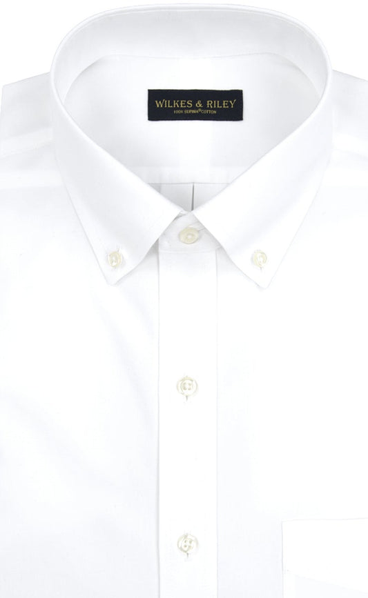 Wilkes & Riley Classic Fit Button-Down Collar All Cotton Non-Iron Pinpoint Oxford Dress Shirt in White- Big & Tall Sizes