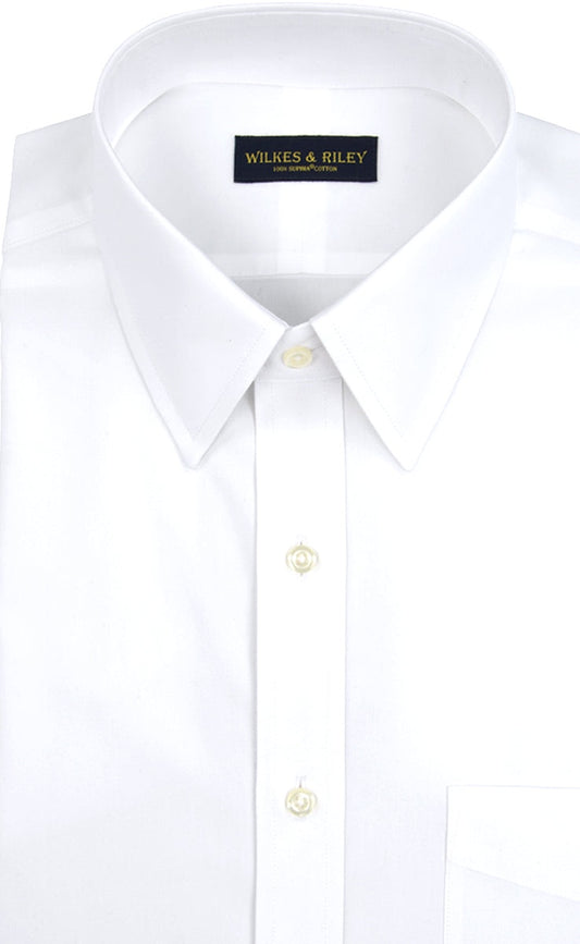 Wilkes & Riley Classic Fit Point Collar Pinpoint Oxford Cotton Non-Iron Dress Shirt in White-Big and Tall Sizes