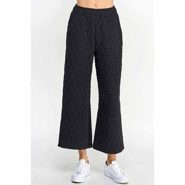 Womens See and Be Seen Quilted Cropped Wide Leg Pants in Black