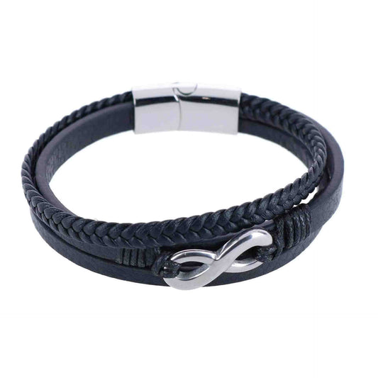 Trafalgar Infinity Triple Band Secure Clasp Leather Bracelet in Black