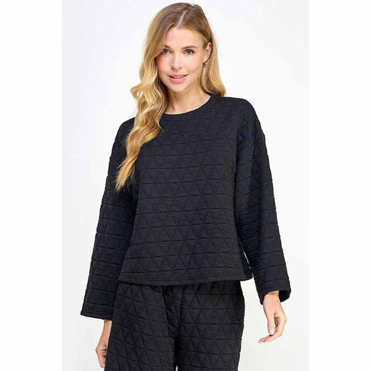 Womens See and Be Seen Quilted Long Sleeve Top in Black