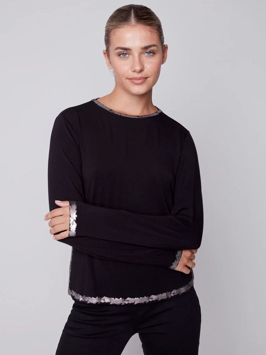 Womens Charlie B Long Sleeve Knit Top in Black