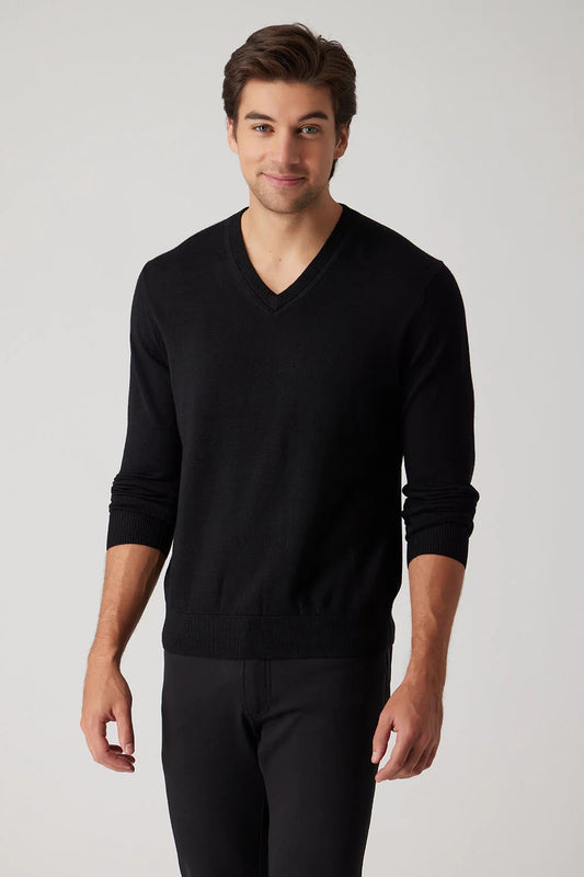 Raffi Brunson V-Neck Merino Wool Sweater in Black