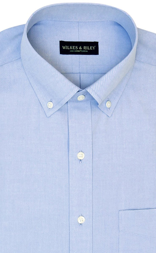 Wilkes & Riley Classic Fit Solid Button-Down Collar Supima® Cotton Non-Iron Pinpoint Oxford Dress Shirt in Blue