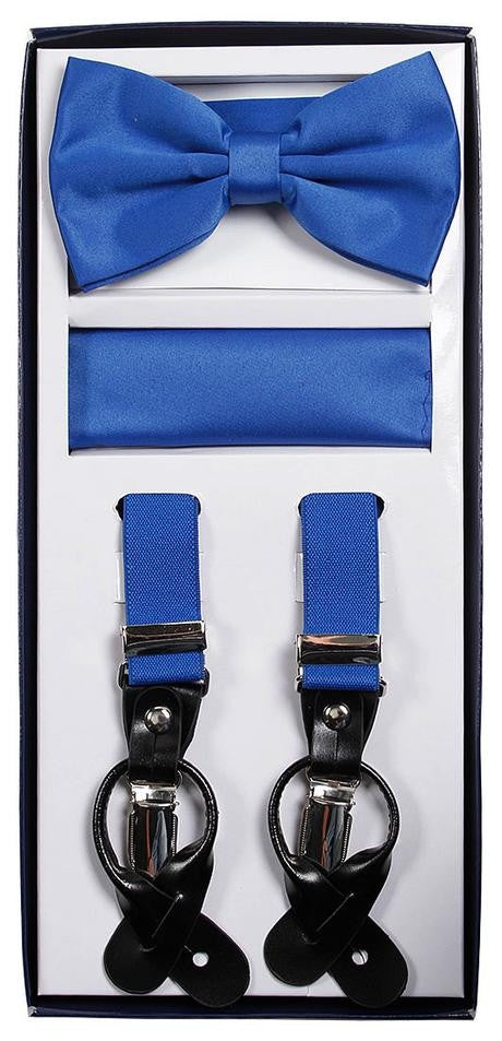 Vesuvio Napoli Suspenders, Bow Tie & Hankerchief Set in Royal Blue