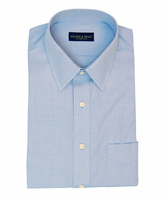 Wilkes & Riley Classic Fit Point Collar Supima® Cotton Non-Iron Pinpoint Oxford Dress Shirt in Blue-Big and Tall Sizes