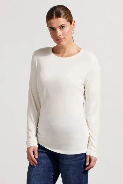 Womens Tribal Ruched Long Sleeve Top in Cream