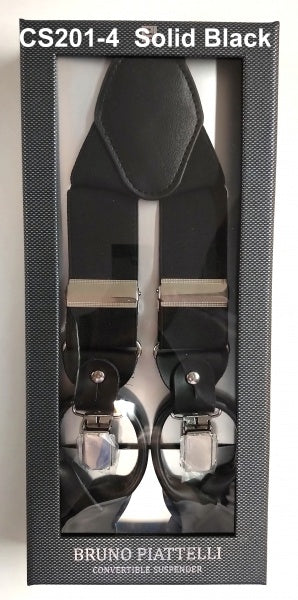 Bruno Piatelli Adjustable Convertable Suspenders in Solid Black