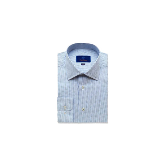 David Donahue Trim Fit Non-Iron Dress Shirt in White/Blue Textured Stripe