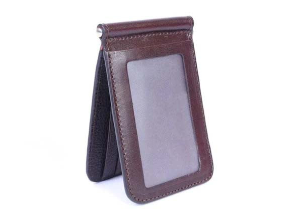Martin Dingman Edward Glazed Saddle Leather Credit Card Money Clip in Chocolate
