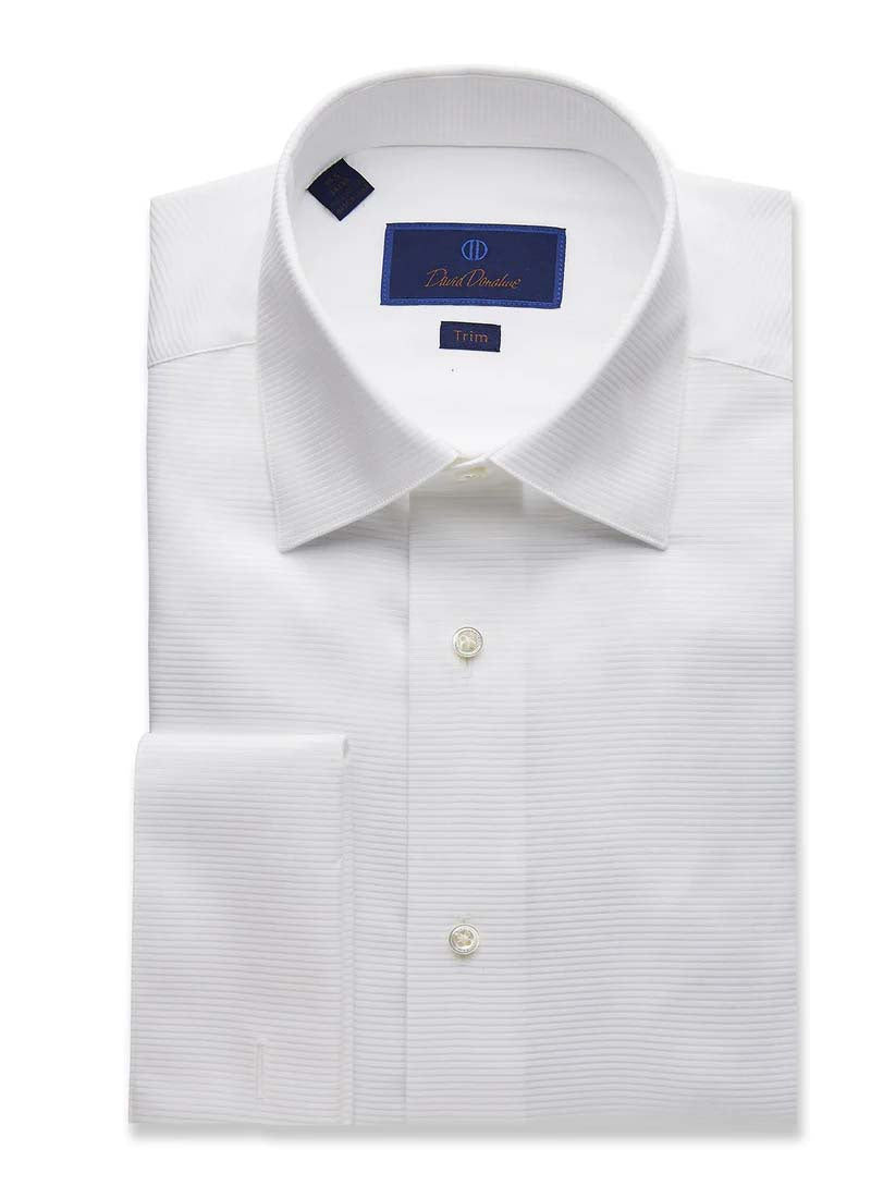 David Donahue Trim Fit Horizontal Rib French Cuff Formal Shirt in White