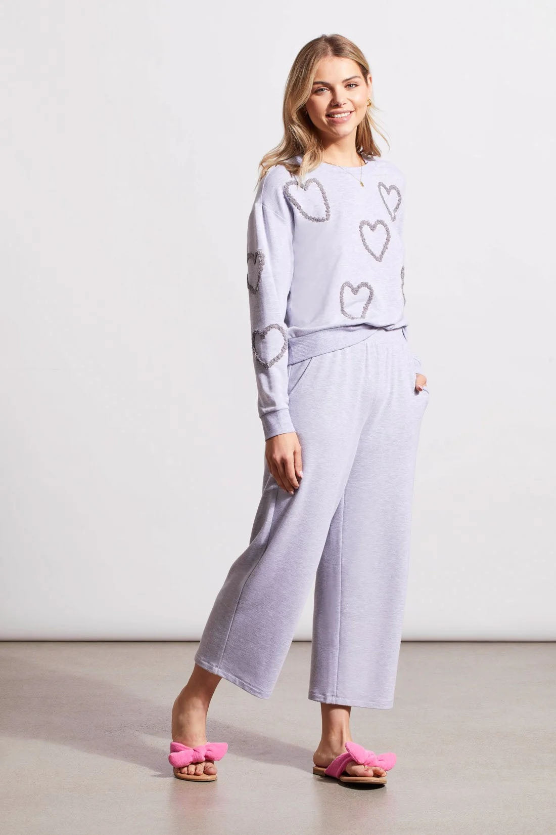 Womens Tribal French Terry Sweatshirt and Gaucho Jogger Set in Light Grey Mix