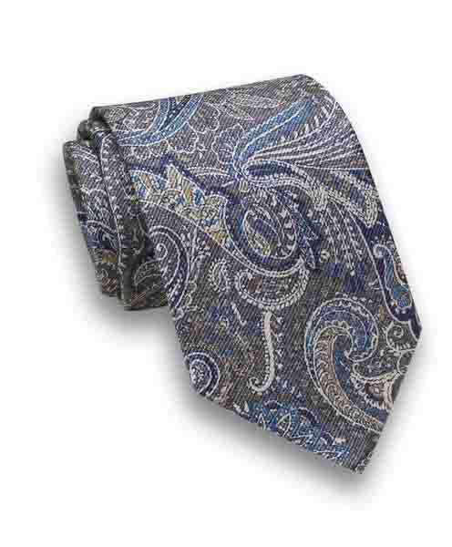 David Donahue Twill Print Tie in Grey Paisley