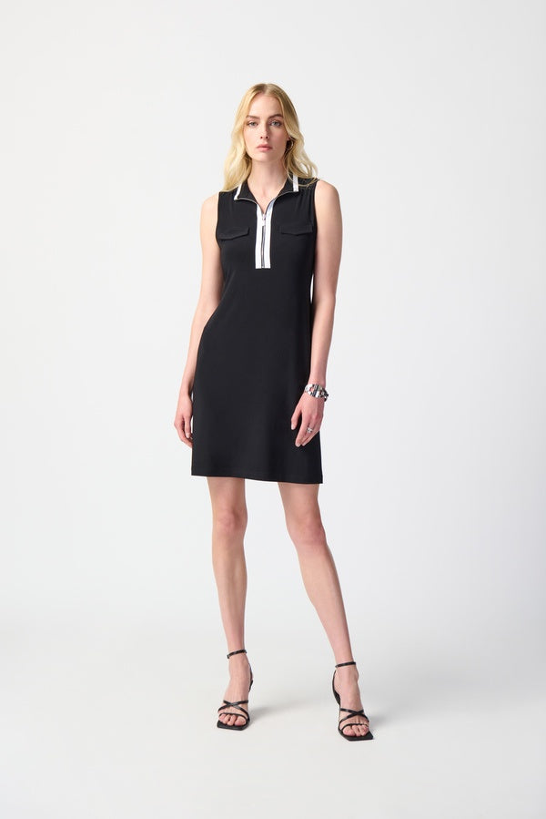 Womens Joseph Ribkoff Two-Tone Zip Front Dress in Black/Vanilla