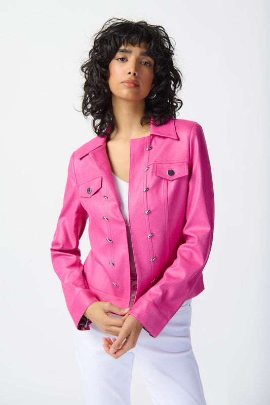 Womens Joseph Ribkoff Faux Suede Fitted Jacket in Bright Pink