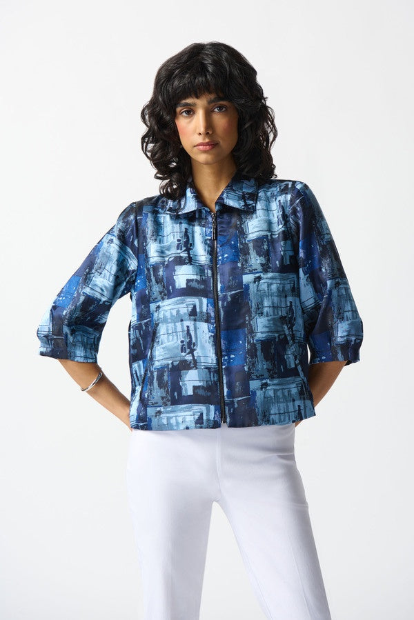 Womens Joseph Ribkoff Printed Zip Up Jacket in Blue/Multi