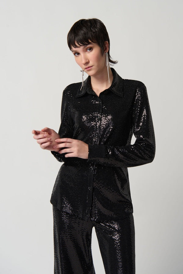 Womens Joseph Ribkoff All Over Knit Sequin Blouse in Black