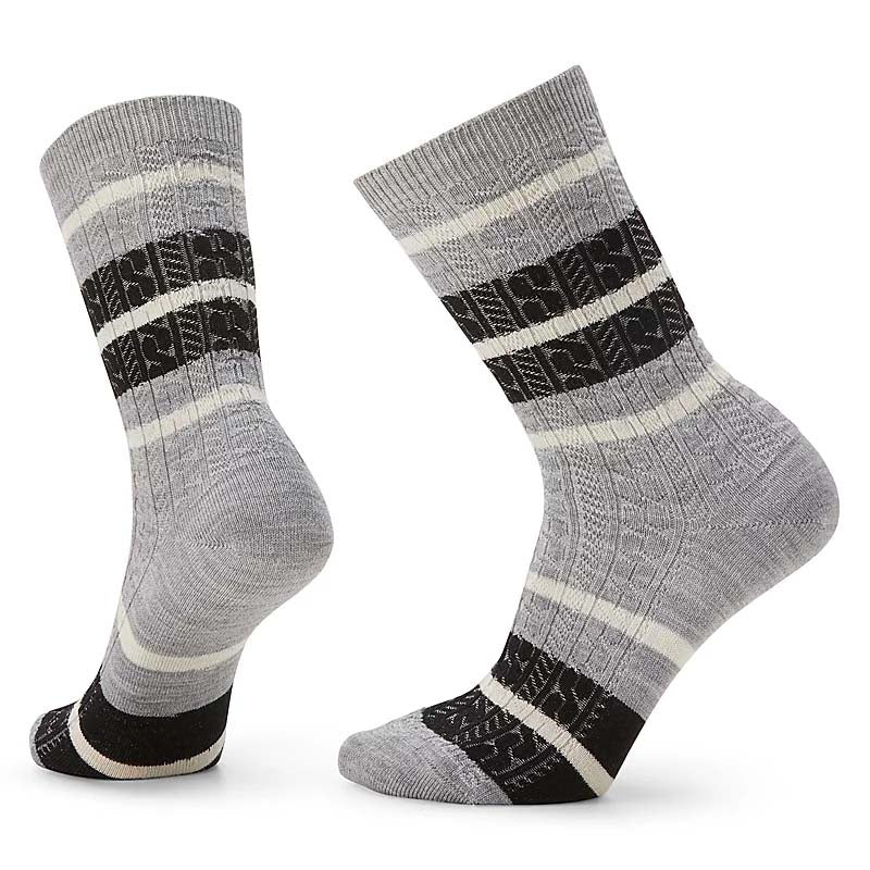 Womens Smartwool Everyday Striped Cable Crew Socks in Light Grey
