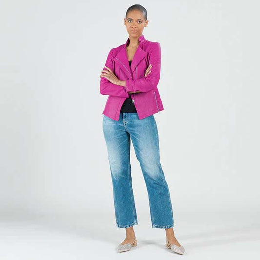 Womens Clara Sun Woo Liquid Leather Zip Jacket in Magenta