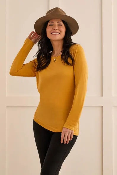 Womens Tribal Ruched Long Sleeve Top in Marigold