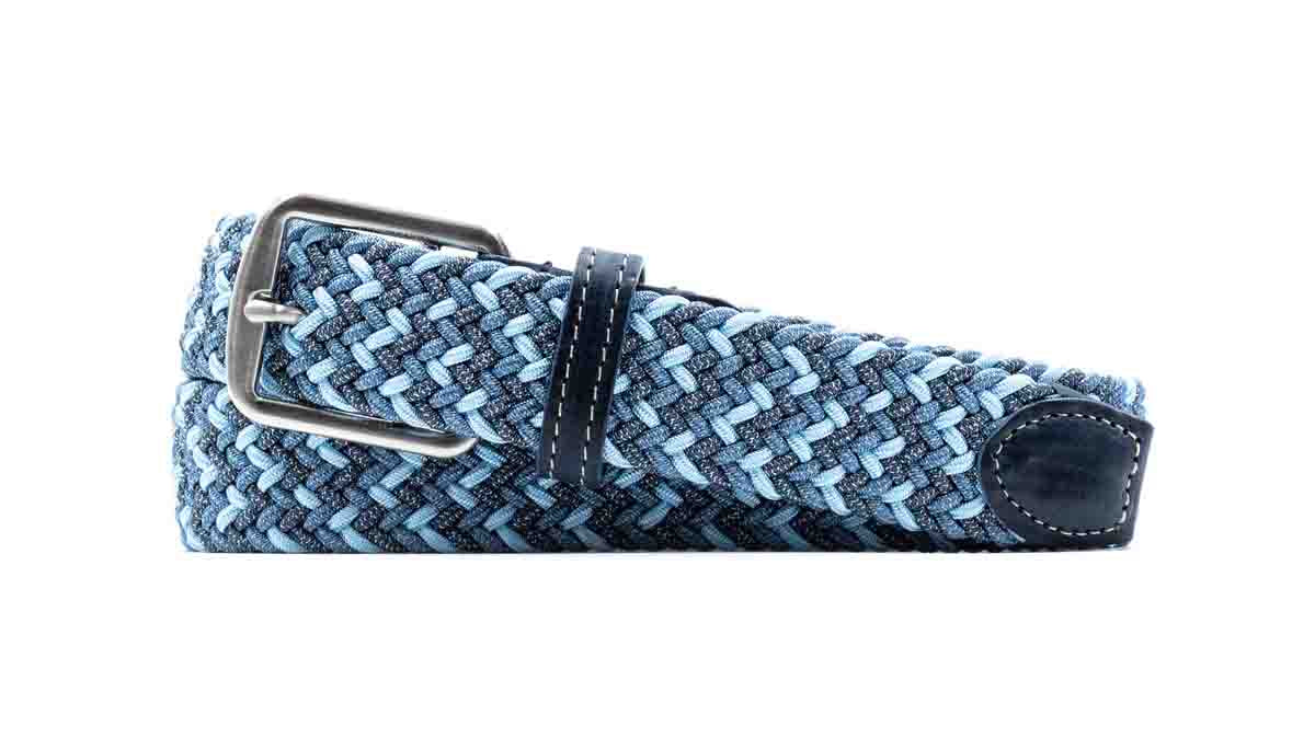 Martin Dingman Como Braided Italian Linen and Elastic Belt in Blue/Sand