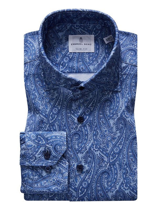 Emanuel Berg Modern 4Flex Sport Shirt in Medium Blue Paisley