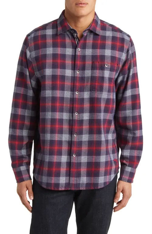Tommy Bahama Canyon Beach Cozy Check Flannel Sportshirt in Pinot Noir