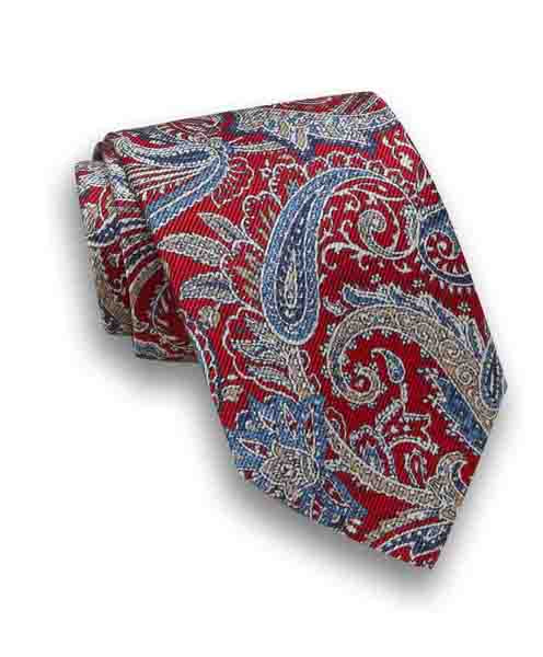 David Donahue Twill Print Tie in Red Paisley