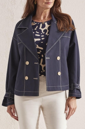 Womens Tribal Nautical Double Breasted Jacket in Jet Blue