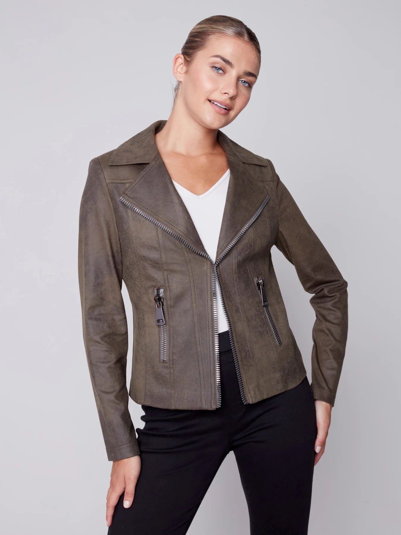 Womens Charlie B Faux Leather Perfecto Jacket in Spruce