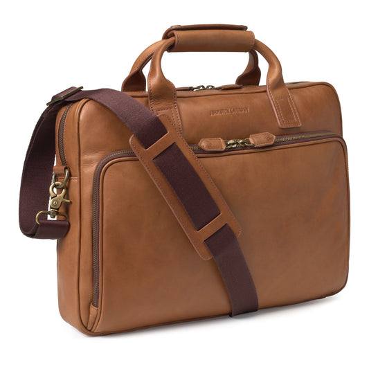 Johnston & Murphy Rhodes Briefcase in Tan Full Grain Leather
