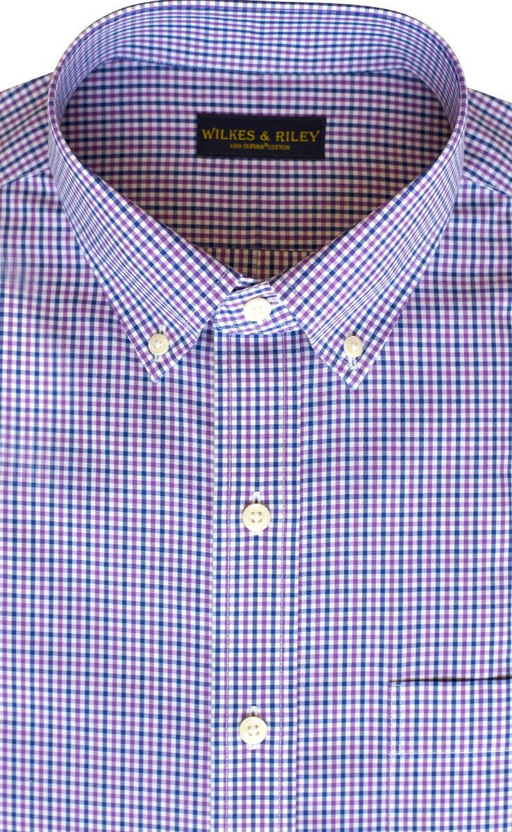 Wilkes and Riley Classic Fit Tattersall Purple-Blue Broadcloth Dress Shirt