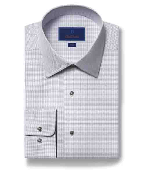 David Donahue Trim Fit Graphic Check Dress Shirt in White/Grey
